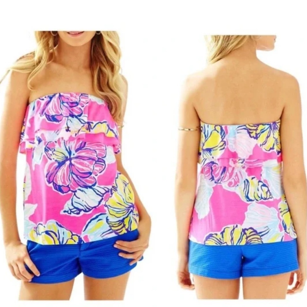 Lilly Pulitzer Pink Floral strapless top